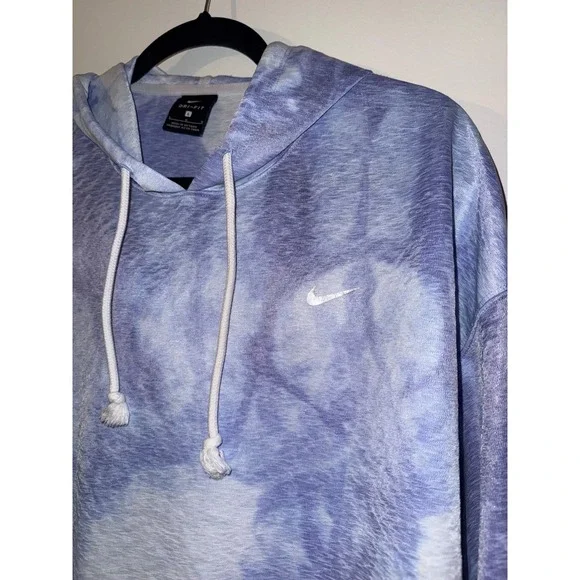 Nike Dri-FIT Mens Large Blue White Tie Dye Hoodie Sweatshirt Swoosh Logo - Picture 2 of 7